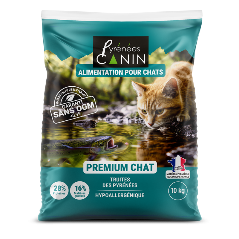 Croquettes Premium Chat à la truite des Pyrénées 10 kg
