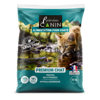 Croquettes Premium Chat à la truite des Pyrénées 10 kg